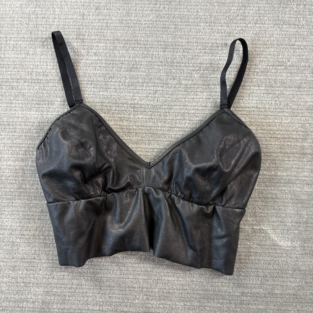 Commando Bralette Womens Size M Black Longline Triangle Layering Faux Leather